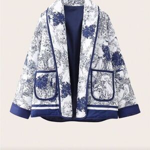 Elegant Blue and White Women's Jacket